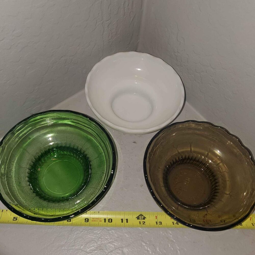 E O Brody Milk Glass Candy Dish 3 bowls milk glass, smoky quartz, green glass
